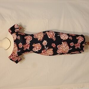 Papermoon Black Floral Pattern Off-the-shoulder Dress